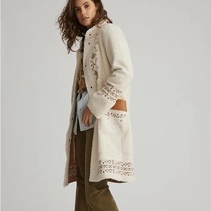 Anthropologie Maeve Embroidered Sherpa Coat